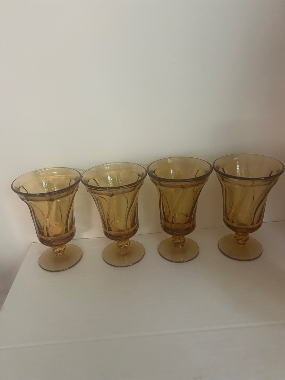 Vintage Fostoria Set of Four Amber Glass Goblets